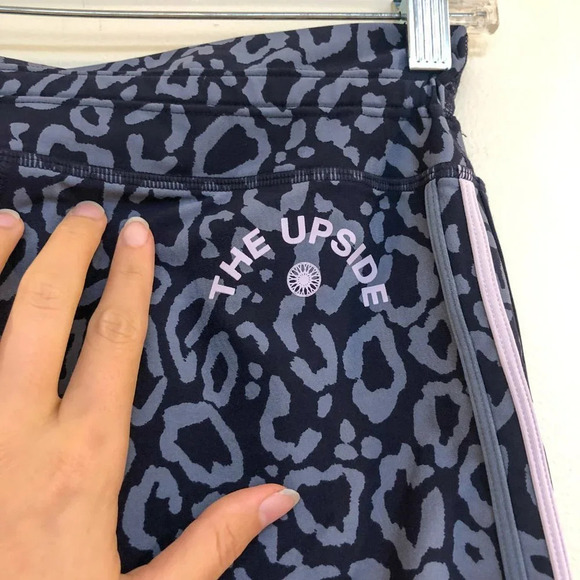 The Upside Soulcycle Purple Leopard Drawstring Mid Rise Athletic Leggings 8 - Picture 9 of 10